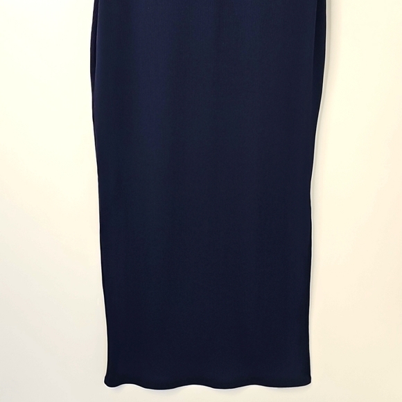 WHBM FORME Rib Bodycon Dress Sophisticated Leisure Elegant Nautical Navy w Tie - Picture 7 of 15